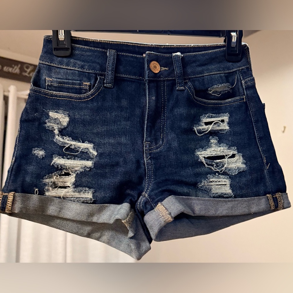 SO Dark Blue Distressed Jean Shorts